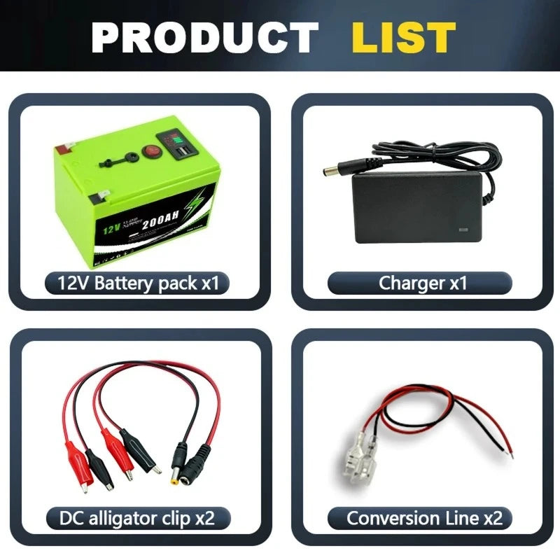 12V 160Ah/180Ah/200Ah 18650 Lithium Battery Pack with USB Port & LED Display, Portable Power Station for RV Boat Solar Storage