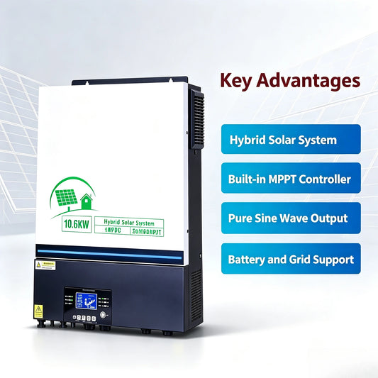 10.6KW 48V‑220V Solar Inverter All‑in‑One, Built‑in 150A MPPT Charge Controller, Off‑Grid Hybrid Solar Power Inverter