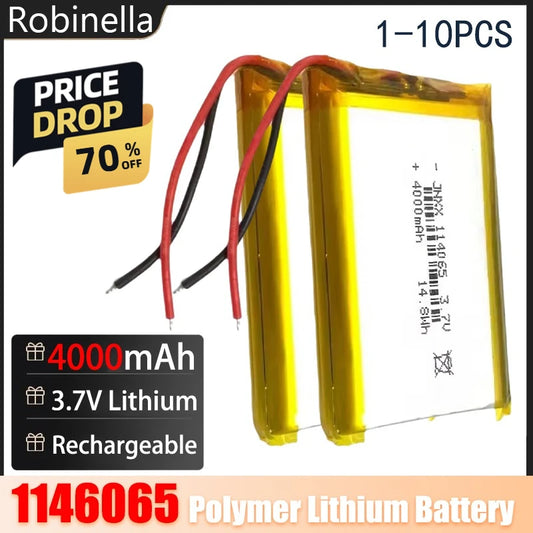 114065 Lithium Polymer Battery 3.7V 4000mAh Li-po Rechargeable Batteries for Power Bank Beauty Instrument Headphone Tachograph