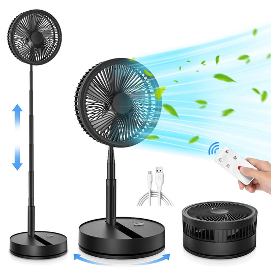 Portable Foldable Rechargeable Fan 7200mah Battery Operated USB C Small Fan Remote Table Desk Fan Folding Standing Pedestal Fans