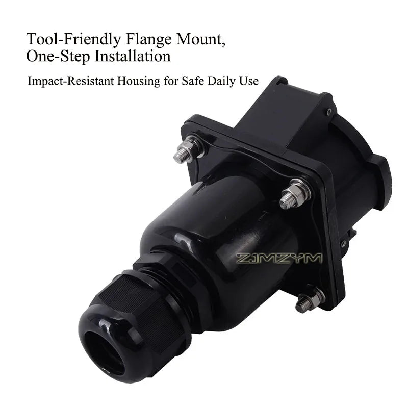 SAE J1772 Type 1 EV Charger Inlet Socket 16A/32A/48A 240V AC EV Charging Port Flange Mount Electric Vehicle Charging Receptacle
