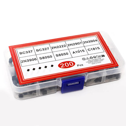 200Pcs Transistor Kit  2N2222 2N2907 2N3904 2N3906 BC327 BC337 S8050 S8550 A1015 C1815 PNP/NPN 10 Values TO-92 Transistors Set