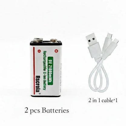 Rechargeable Li-ion High Capacity Battery, 1200+ Cycles, Constant Output for 9V Devices
