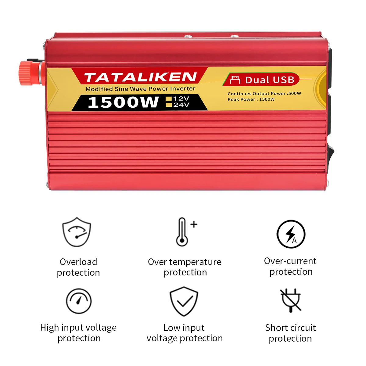 Inverters 12V,  24V 60HZ 600W 1500W 2000W 2500W, portable vehicle-mounted household frequency converter, universal socket