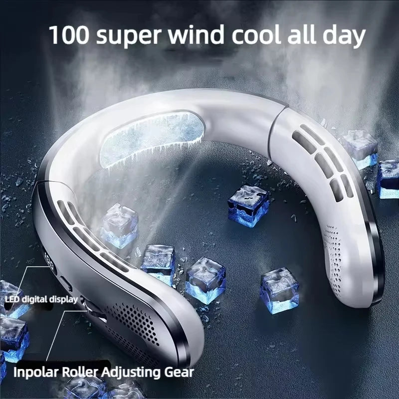 2026 New 8000mAh Portable Hanging Neck Fan Bladeless Neckband Fan Digital Display Power Air Cooler USB Rechargeable Electric Fan