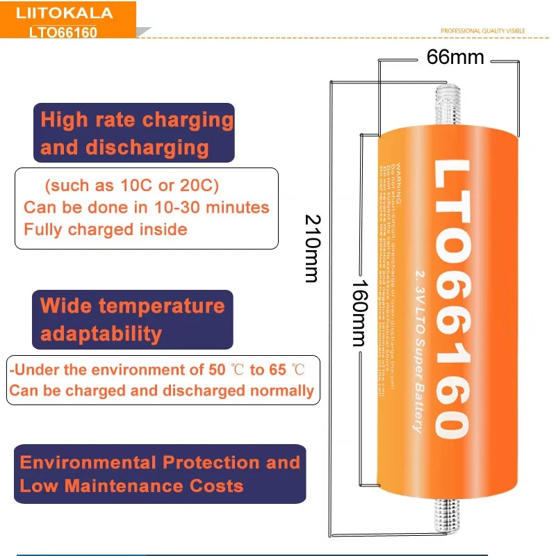 2.3V 40Ah battery 25000 cycles LiitoKala LTO66160 10C discharge DIY 12V 24V low temperature resistant lithium Titanate batteries