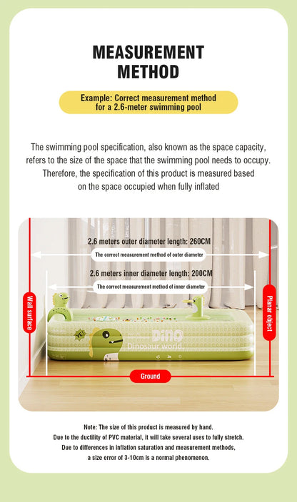 1.8-2.6M PVC Children's Cute Inflatable Swimming Pool for Backyard Home Outdoor Large Pool for Family Baby Indoor Bath Bathtub