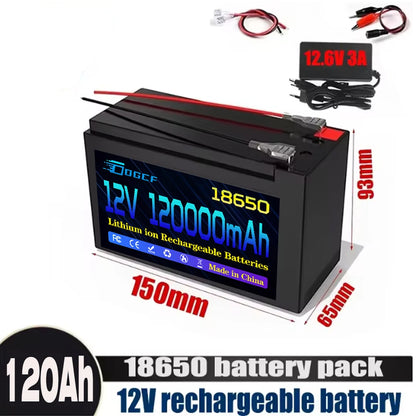 ✅️️✅12V Battery 100Ah 18650 Rechargeable LiFePO4 Lithium Battery Built-in 5V 2.1A Usb Power Display Port Charger+12.6V 3A ch