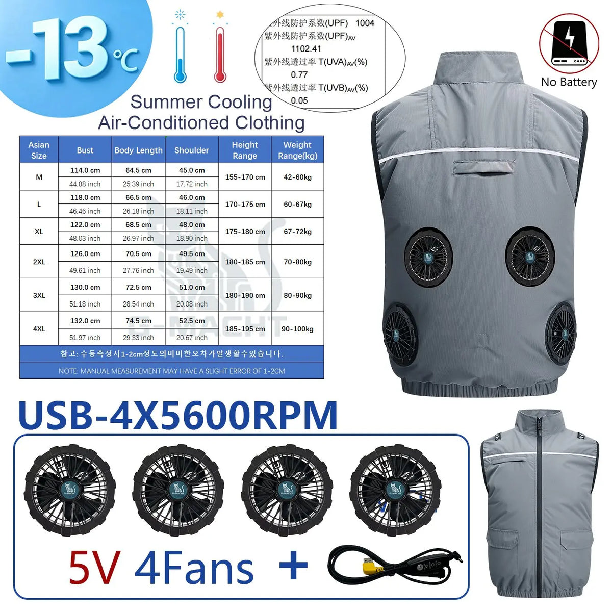 NEWS USB 12V/5V 4Fan Couples Summer Breathable Cooling Vest Sleeveless Fan Air Conditioner Jacket Heat Resistant Outdoor Workwea