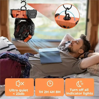 [UPUP]Battery Operated 20000Mah Rechargeable Fan Portable Desk/Camping Fan Featuring LED Light And Hook Outdoor Fan