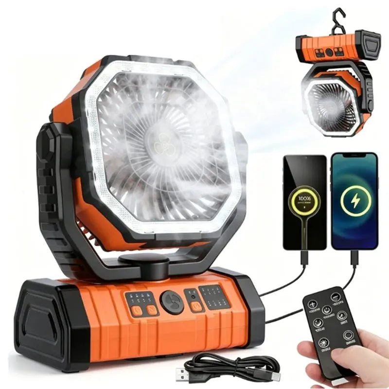 [UPUP]Battery Operated 20000Mah Rechargeable Fan Portable Desk/Camping Fan Featuring LED Light And Hook Outdoor Fan