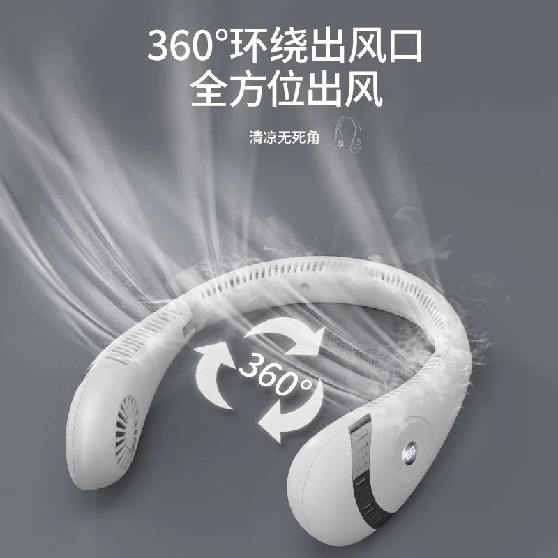 5000mAh Portable Hanging Neck Fan Foldable Summer Air Cooling USB Rechargeable Bladeless Mute Digital Display Fan for Sport