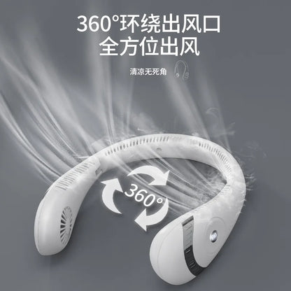 5000mAh Portable Hanging Neck Fan Foldable Summer Air Cooling USB Rechargeable Bladeless Mute Digital Display Fan for Sport
