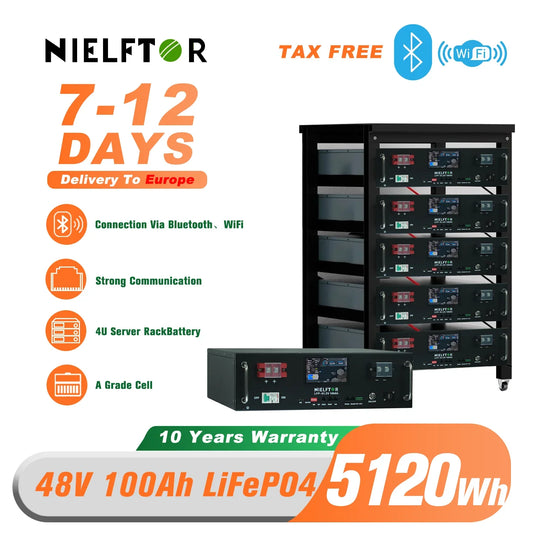 LiFePO4 Battery 48V 100Ah 5KWh 51.2V 100Ah 120Ah 200Ah 300Ah 400Ah 600Ah Lithium Battery Grade A Cells 6000+ Cycle PL EU Stock