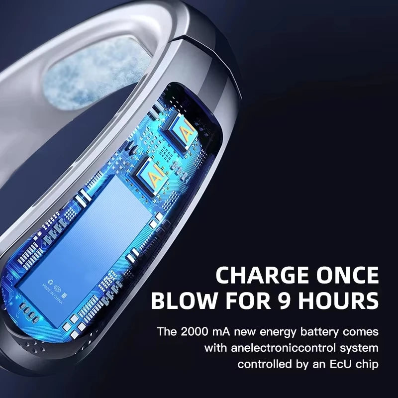 2026 New 8000mAh Portable Hanging Neck Fan Bladeless Neckband Fan Digital Display Power Air Cooler USB Rechargeable Electric Fan