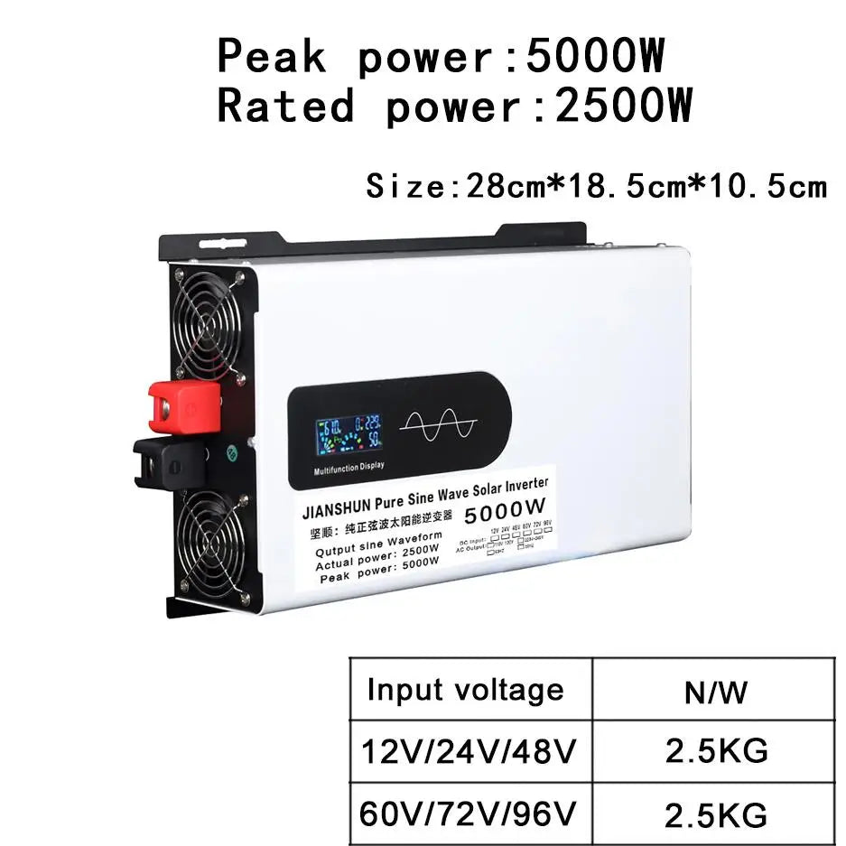 5000W 6KW 8KW 10KW 12000W Pure Sine Wave Inverter 12V/24V/48V/60V/72V/96V Power Inverter 110V 220V Solar Car Inverter Converter