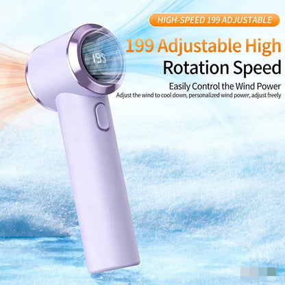 T-236 USB Rechargeable Mini Fan, 199 Speeds, LED Display, 12H Battery, Portable Handheld & Desktop Fan for Travel, Camping
