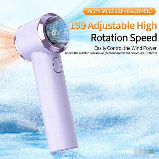 T-236 USB Rechargeable Mini Fan, 199 Speeds, LED Display, 12H Battery, Portable Handheld & Desktop Fan for Travel, Camping