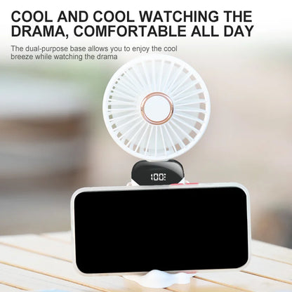 Electric Handheld Fan Portable Mini Fan Foldable Neck Hanging Fans 5 Speed USB Rechargeable Fan With LED Display Screen 1800mAh