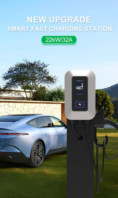32A EV Charging Station 22KW 3Phase Electric Vehicle Charger Type2 EVSE Wallbox IEC62196-2 EV Charge Type 2 with 5M Cable