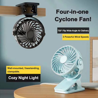 Rechargeable Portable Mini Electric Fan720 °Rotating Hanging Clip Fan Night Light Air Cooler Outdoor Camping Small FanVentilador