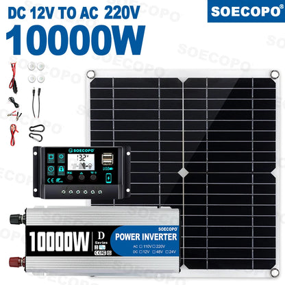 10000W Solar Power Complete Kit 12V To 220V Inverter100A Controller 300W Panel System for Home/RV/Camping  Full House Generator
