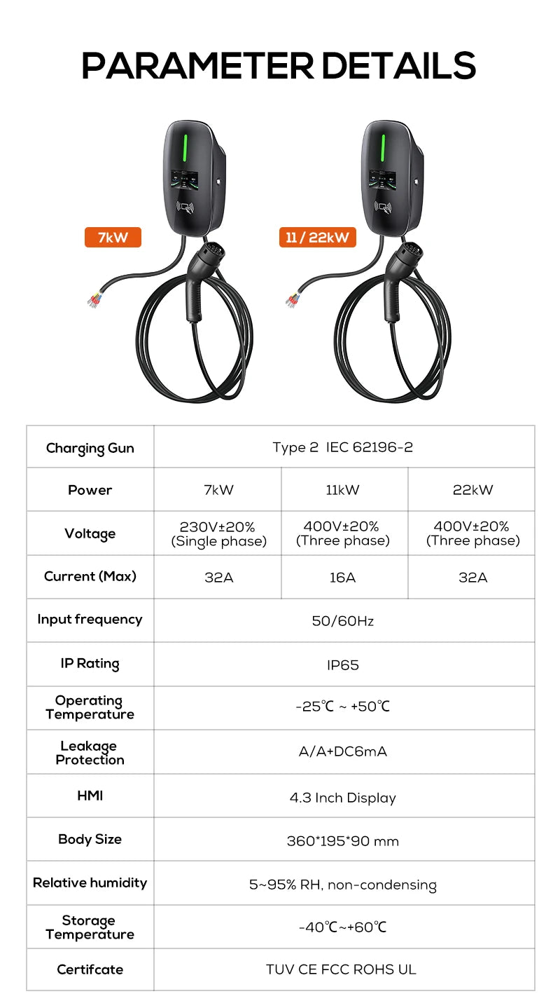 Lifl Electric Vehicle Wall Charger Fast Charging Station Type2 GBT for Electric Cars Wall-Mounted EV Charging Station