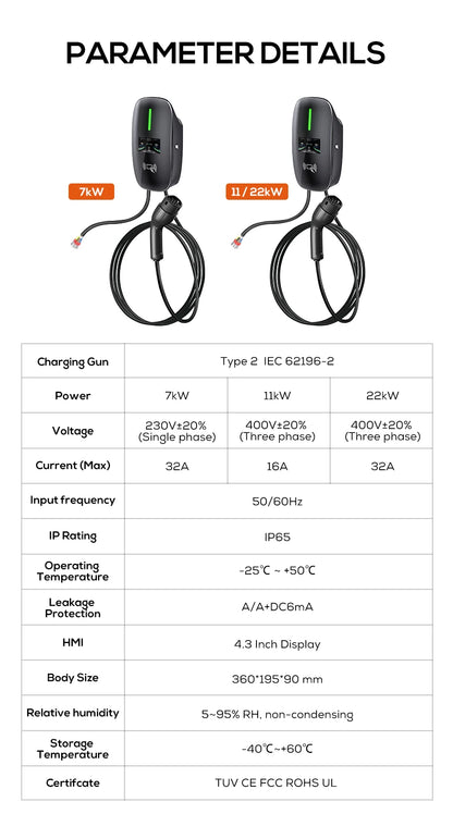 Lifl Electric Vehicle Wall Charger Fast Charging Station Type2 GBT for Electric Cars Wall-Mounted EV Charging Station