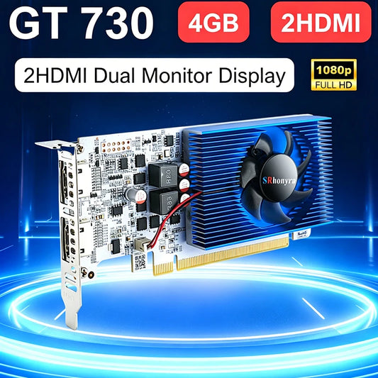 SRhonyra GT730 4GB Low Profile Graphics Card GDDR3 PCIe 2.0 x16 2 HDMI 1080P Mini ITX SFF Desktop PC