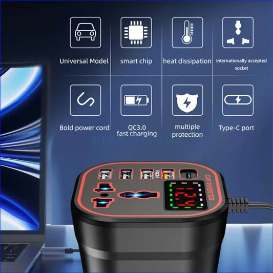 124B Versatile Portable 200W Auto Inverter Transforms 12V 24V Into 220V For Travel And Camping Road Trips And Emergencies