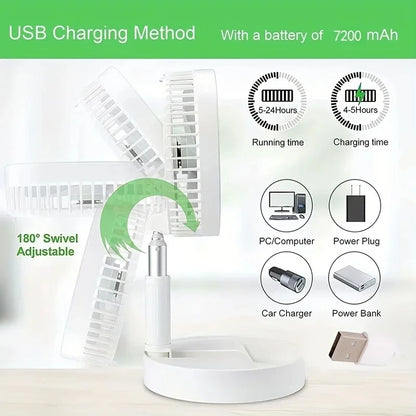 Foldable Table Fan Rechargeable Mini Folding Fan Cooling Portable Mini Electric Fan with 3 Speeds and Large Rechargeable Battery
