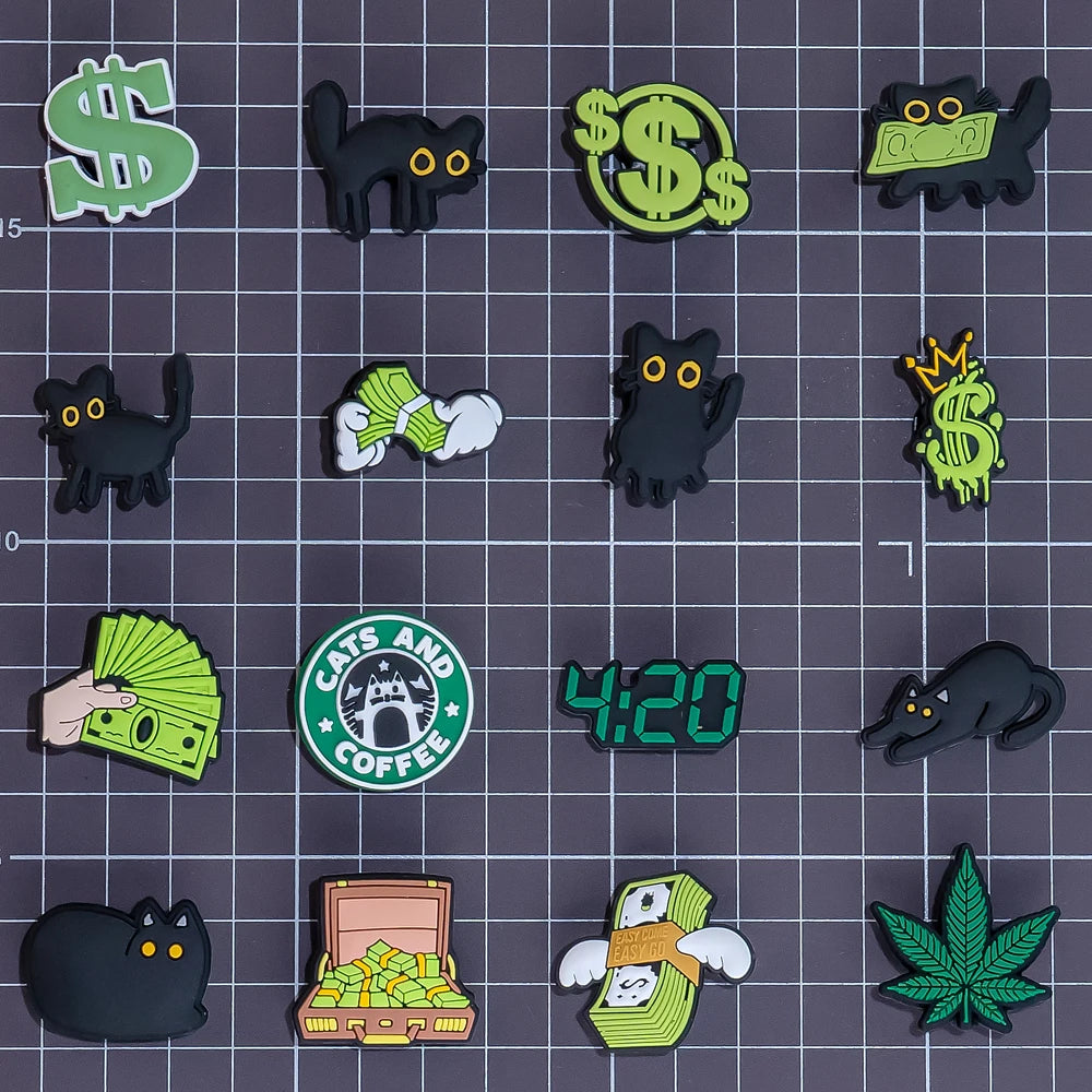 1pcs PVC Cats Charms for Clog Buckle Dollar Leaf Shoe Decorations Clips Accessories for Men Kids Favor Gifts Fit Wristband Gift