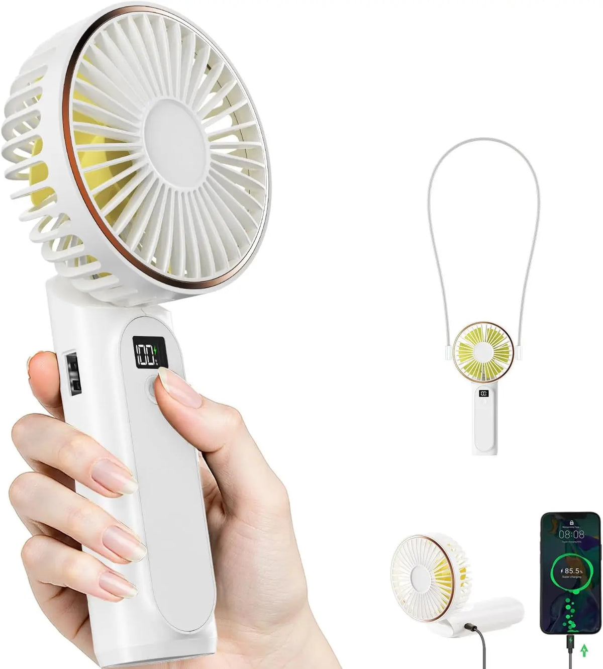 Handheld Fan Cooling Rechargeable 180° Adjustable 6 Speed Wind Display Portable Air Conditioner Foldable Quiet Fan As Power Bank