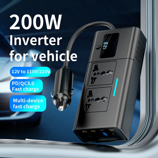 Busbyr New 220v Car Inverter 12 to 220 Voltage Power Converter 200W for 12V Vehicles 12v to 110v 200W