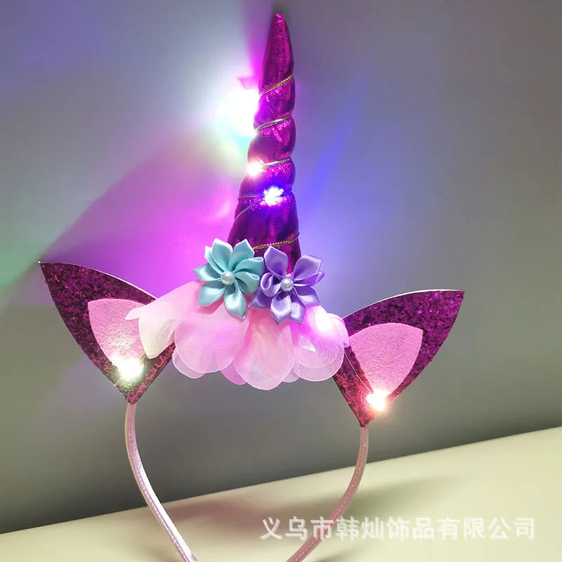 Led Unicorn Headband for Birthday Unicorn Theme Party Supplies Girls Birthday Party Flower Unicorn Hair Bands Party Favor