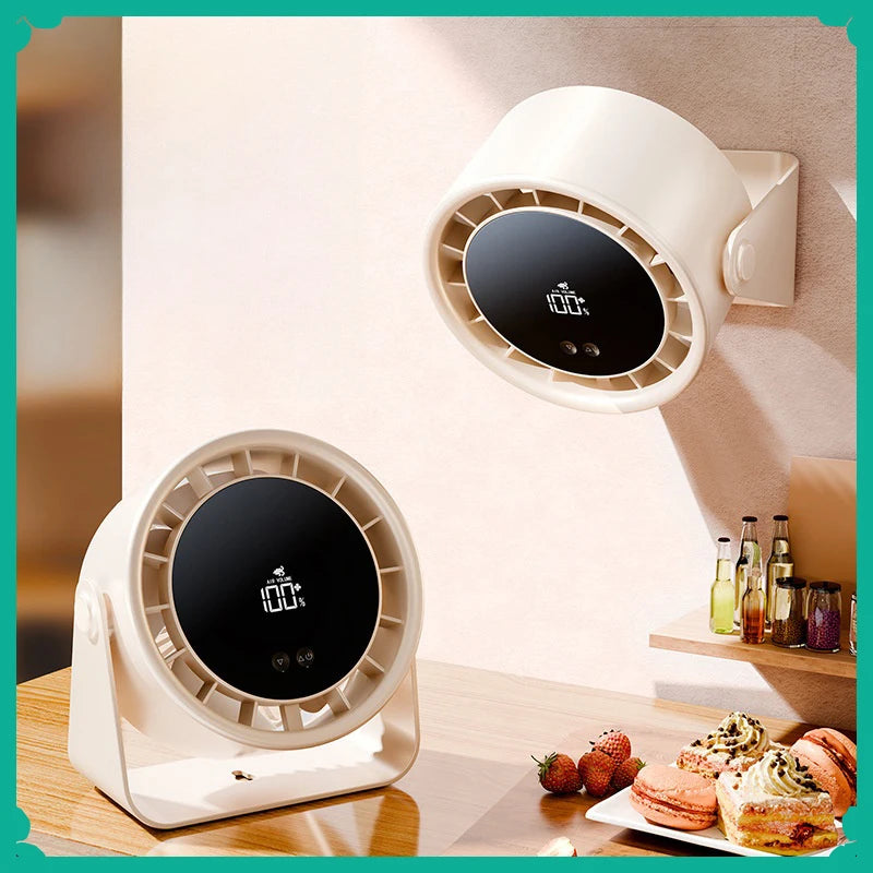 Electric Fan 2400mAh USB Charging Desktop Small Fan Silent Wall Mounted Air Circulating Fan Home Cooling Ventilator Fan