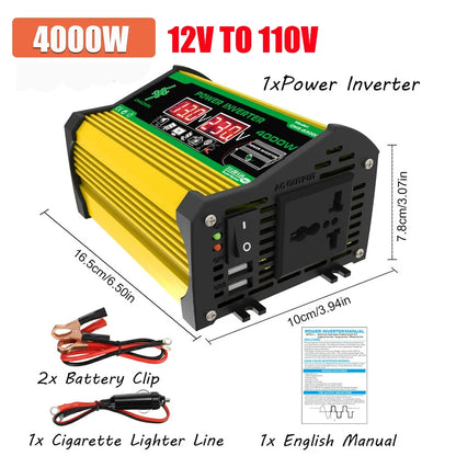 6000W Car Inverter 12V To 110/220V Smart Inverter 4000/3000W LCD Display Sine Inverter Transformer Dual USB Car Power Supply