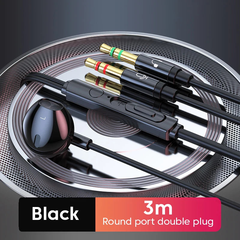 3M/2M Earphones Wired Headphones 3.5mm Audio Microphone Dual Plug For Desktop Computer Headset Gamer PC Earbuds In-Ear Earphone