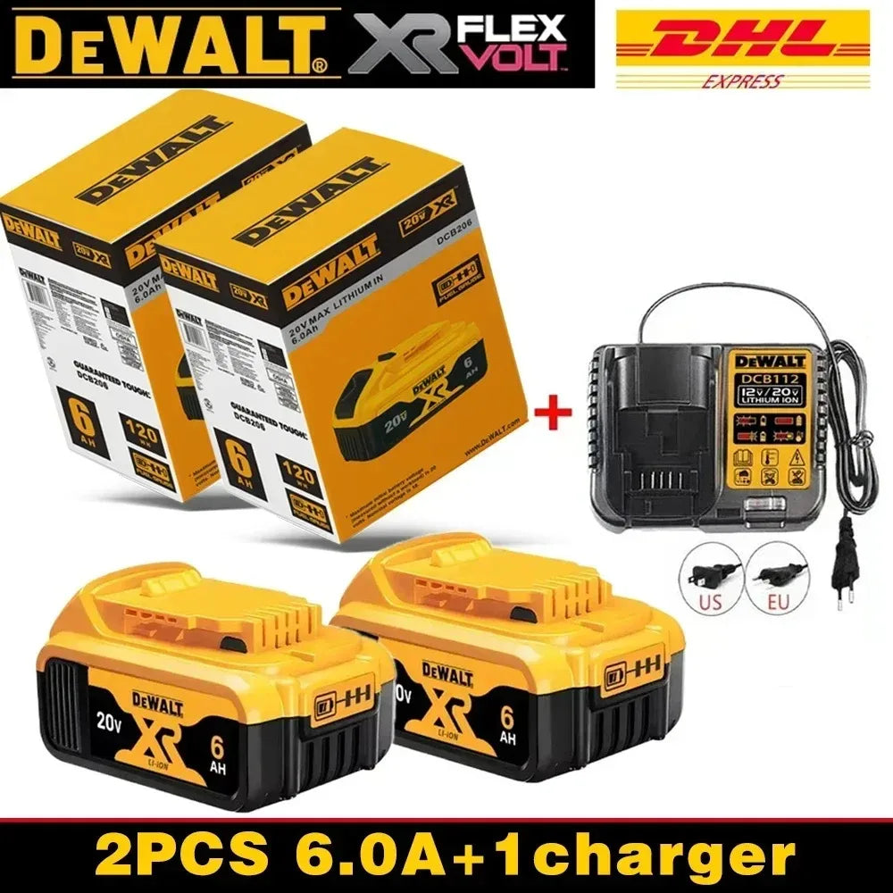 100% Original DeWalt Batteries 20V 6000mAh Li Ion Battery For DCB206 DCB205 DCB204 DCB200 DeWalt Power Tools Air Transport