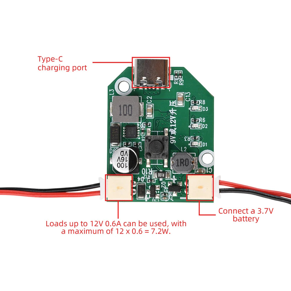 Electric Fan Circuit Universal Control Board 5V 2A to 9V/12V 3 Speed Adjustable Type-C Fast Charge PWM Boost Module Motherboard