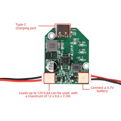 Electric Fan Circuit Universal Control Board 5V 2A to 9V/12V 3 Speed Adjustable Type-C Fast Charge PWM Boost Module Motherboard