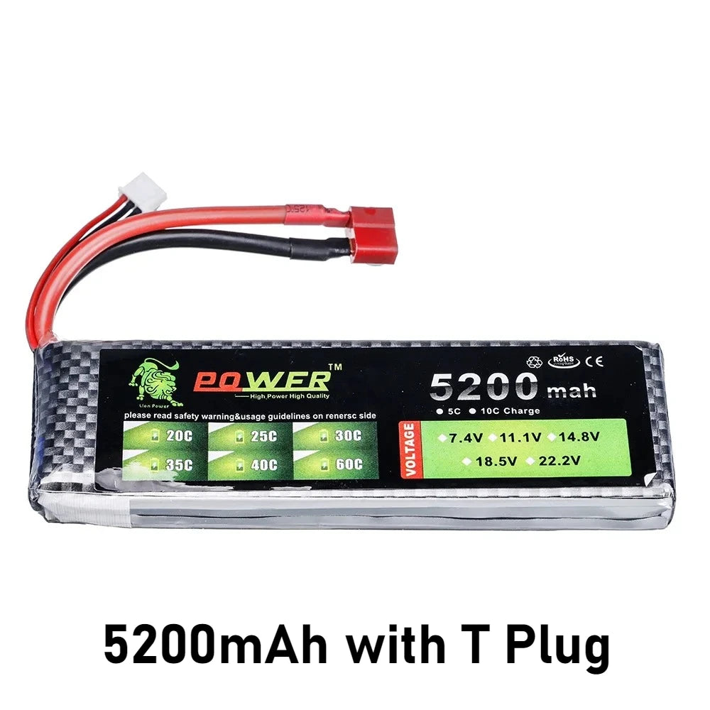 7.4V 3500mah 4200mah 5200mah 6000mah 2S Lipo Battery 35C T Plug for RC Car Truck Buggy Racing Boat