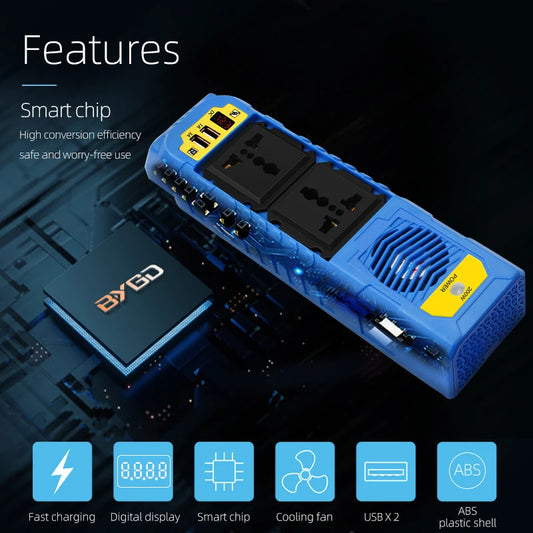 200W Fast Charging Power Inverter 12V DC To 220V AC Car Inverter 50Hz With Digital Display Power Converter For Car Use