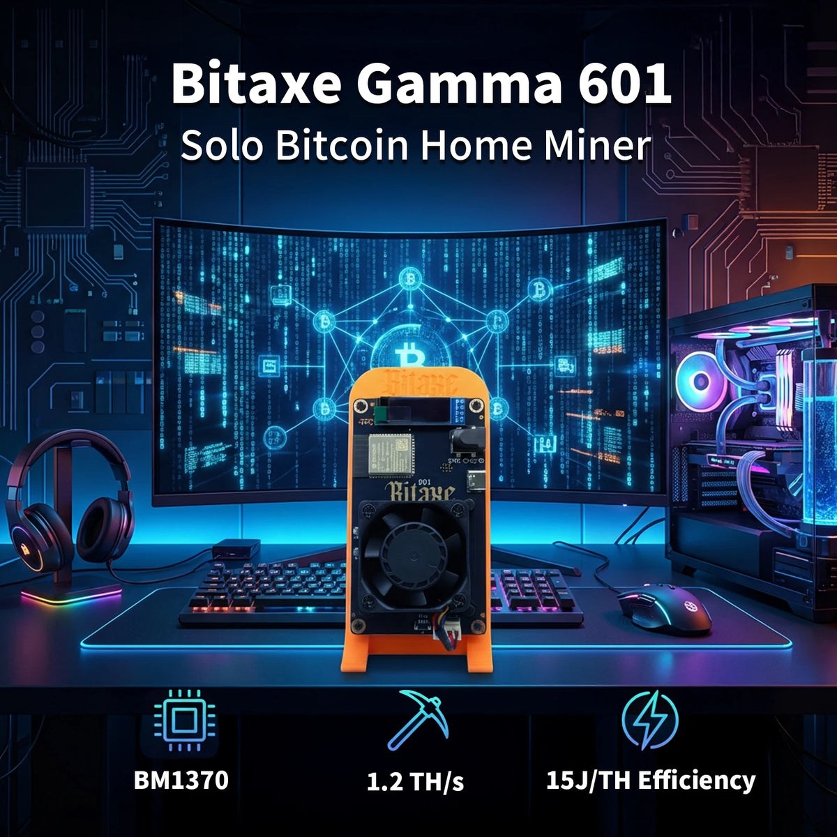 STARMINER Smart New 2026 Bitaxe Gamma 601 Solo Miner 1.2Th/s 18W 12V BM1370 Asic Chip Bitcoin Miner Block Discovery Lookup