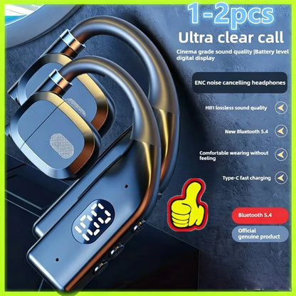 1-2Earhooks Wireless Bluetooth 5.4 Headphones Gaming Sports Headset HiFi Stereo Noise Reduction Earbuds Earphone With Microphone