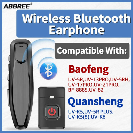 ABBREE Wireless Headset Bluetooth PTT Handsfree Earpiece with for Baofeng UV 5R 82 21 13 17 888S Quansheng UV K5 (8) 5R Plus K6