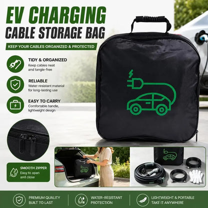 1pc Portable Waterproof EV Charger Storage Bag with Handle, Electric Vehicle Charging Cable Organizer for Outdoor Driving