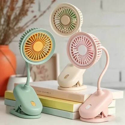 USB Rechargeable Clip on Small Fan 360° Adjustable Battery Powered Mini Fan Strong Wind Flexible Neck Desktop Stroller Quiet Fan