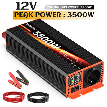 7000W Peak Power Pure Sine Wave Inverter DC 12V to AC 220V 230V EU Socket For RV Travel Household Appliances LCD Display Protect