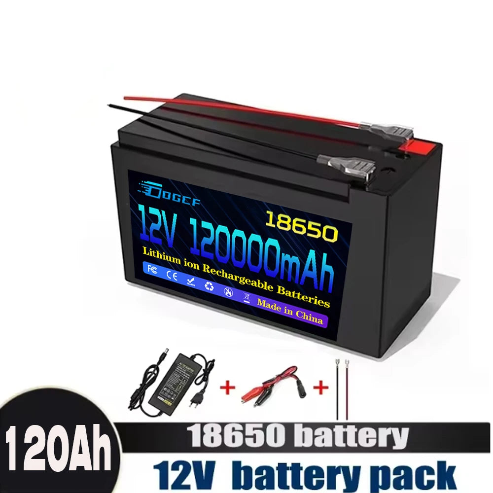 ✅️️✅12V Battery 100Ah 18650 Rechargeable LiFePO4 Lithium Battery Built-in 5V 2.1A Usb Power Display Port Charger+12.6V 3A ch